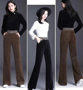 Rimocy Elastic Waist Corduroy Pants Women Autumn Winter Straight Velvet Pants Woman 2022 Pocket Loose Casual Trousers Ladies