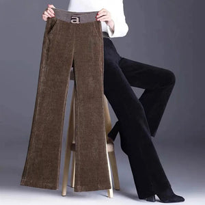 Rimocy Elastic Waist Corduroy Pants Women Autumn Winter Straight Velvet Pants Woman 2022 Pocket Loose Casual Trousers Ladies