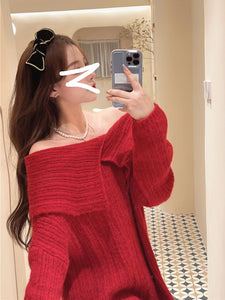 Autumn Design Sexy White Knitted Sweater Women Long Sleeve Pure Color Korean Fashion Y2k Clothing Elegant Pullover Female