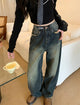 Women's Harajuku Style Loose Wide Leg Jeans Autumn Winter Street Fashion Retro Straight Loose Denim Trousers ﻿