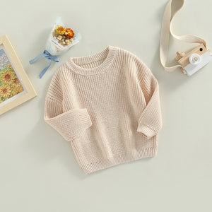 Infant Toddler Crew Neck Sweaters Cozy Long Sleeve Knit Pullovers in Vibrant Solid Colors for Little Ones