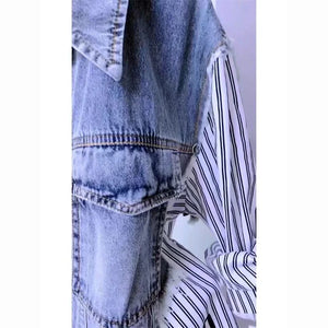 Fashion Striped Denim Jacket Women's Spring/Summer 2024 New Design Sense Stitching Women Jackets Temperament Coat Top