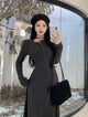 Elegant Slim High Waist Knit Dresses Women Autumn Winter Long Sleeve Thick Warm Long Dress Ladies Vintage Streetwear Vestidos