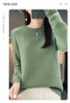 New autumn and winter 100% Merino pure color O-neck cashmere sweater women's casual knitted top pullover