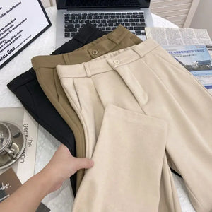 Chic Woolen Pants Women's Harem Pencil Pants 2024 Fall Winter High Waisted Casual Thick Suit Pants Office Lady Women Trousers