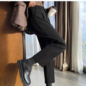 Fashion Thick Woolen Pants Women Autumn Winter Elegant High Waist Trouser Female Casual Fleece Nine-point Black Suit Pants New