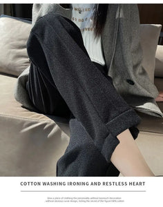 High-waisted Tweed Straight Pants 2024 Autumn/Winter New Women' S Pants Loose Casual Herringbone Warm Thickened Cropped Pants