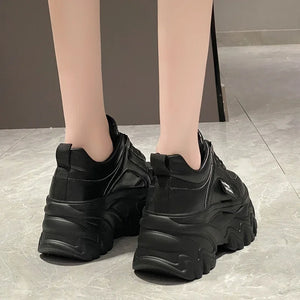 Rimocy White Black Chunky Sneakers Women Spring Autumn Thick Bottom Dad Shoes Woman Fashion PU Leather Platform Sneakers Ladies