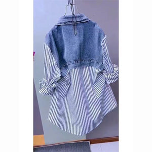 Fashion Striped Denim Jacket Women's Spring/Summer 2024 New Design Sense Stitching Women Jackets Temperament Coat Top