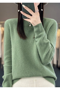 New autumn and winter 100% Merino pure color O-neck cashmere sweater women's casual knitted top pullover