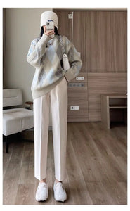 Chic Woolen Pants Women's Harem Pencil Pants 2024 Fall Winter High Waisted Casual Thick Suit Pants Office Lady Women Trousers