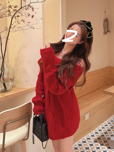 Autumn Design Sexy White Knitted Sweater Women Long Sleeve Pure Color Korean Fashion Y2k Clothing Elegant Pullover Female