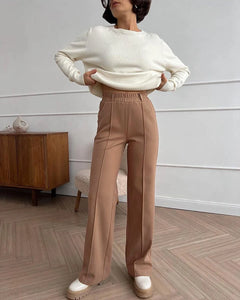 Women's Winter Pants Thick Warm Loose Classic Long Wide Leg Trousers Thermal Brown Beige Wool Long Pants for Women 2024