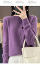 New autumn and winter 100% Merino pure color O-neck cashmere sweater women's casual knitted top pullover