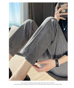 High-waisted Tweed Straight Pants 2024 Autumn/Winter New Women' S Pants Loose Casual Herringbone Warm Thickened Cropped Pants