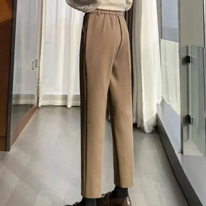 Chic Woolen Pants Women's Harem Pencil Pants 2024 Fall Winter High Waisted Casual Thick Suit Pants Office Lady Women Trousers