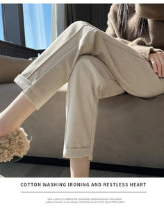 High-waisted Tweed Straight Pants 2024 Autumn/Winter New Women' S Pants Loose Casual Herringbone Warm Thickened Cropped Pants