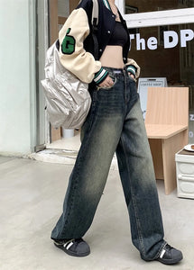 Women's Harajuku Style Loose Wide Leg Jeans Autumn Winter Street Fashion Retro Straight Loose Denim Trousers ﻿