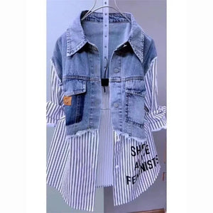 Fashion Striped Denim Jacket Women's Spring/Summer 2024 New Design Sense Stitching Women Jackets Temperament Coat Top