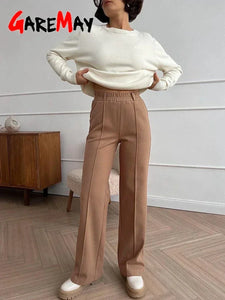 Women's Winter Pants Thick Warm Loose Classic Long Wide Leg Trousers Thermal Brown Beige Wool Long Pants for Women 2024