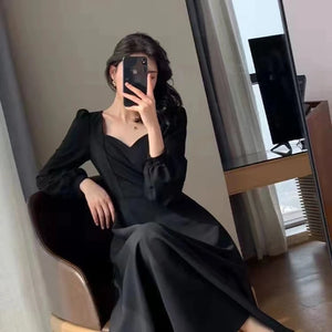 Long Puff Sleeve Solid Elegant Dress Women Clothing Wedding Guest New Year Women Fashion High Waist Slim Evening Party Dresses