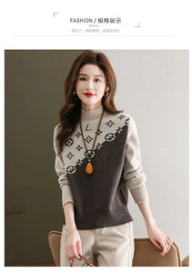 Half Turtleneck Sweater for Women Autumn Winter 2024 New Mother's Wear with Jacquard Casual Loose Pullover Top Bottoming