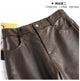 ZUZK Women PU Leather Pencil Pants High Quality Autumn Winter Elastic Waist Warm Ankle-Length Pants Elegant Leather Trousers