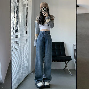 ZOENOVA High Waisted Jeans Y2K Fashion Women Clothing Blue Black Straight Leg Denim Pants Trousers Mom Jean Baggy Trousers Tall