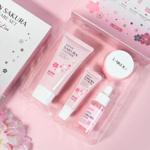 Facial Skin Care Set Skin Cleaning Sakura Skincare Set For Women Girls With Cleanser Toner Face Serum Cream Eye Cream