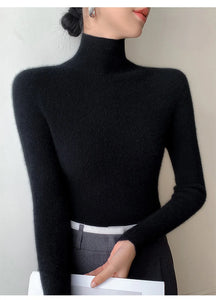 Women Turtleneck Basics Cashmere Sweater Autumn Winter Pullover 100% Merino Wool Knitwear Female Soft Slim Knitting New Top