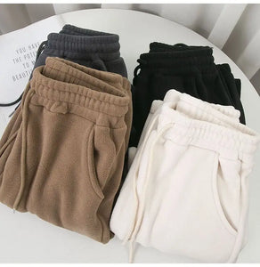 Winter Fleece Harem Pants Women Unisex Loose Wide Leg Sweatpants High Waist Drawstring Comfortable Straight Baggy Sweatpants