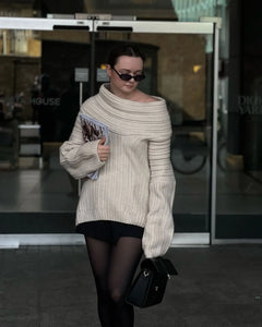 BKQU Solid Off Shoulder Knit Sweater Women 2024 Fashion Long Sleeve Oversized Thick Knitwear Pullover Autumn Winter Streetwear