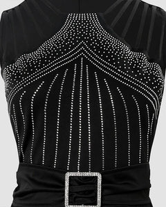 2024 Summer Women's Sexy Round Neck Rhinestone Sheer Mesh Sleeveless Jumpsuit with Belt New Fashion Rompers Womens Jumpsuit