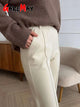 Women's Winter Pants Thick Warm Loose Classic Long Wide Leg Trousers Thermal Brown Beige Wool Long Pants for Women 2024