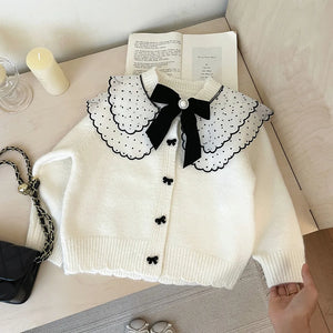 4607 Buy 2pcs Wholesale Girls Sweater 2024 Autumn Winter Korean Baby Girl's Knitted Sweater Bow Cardigan Coat