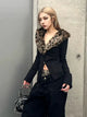 DEEPTOWN Leopard Cardigan Women Japanese Gyaru V-neck Long Sleeve Streetwear Slim Sexy Cardigan Sweater Y2k Vintage Top Autuam