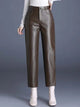 ZUZK Women PU Leather Pencil Pants High Quality Autumn Winter Elastic Waist Warm Ankle-Length Pants Elegant Leather Trousers