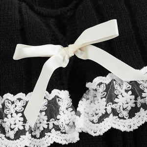 Pretty Cute Outfits Harajuku Cosplay Sweater Kawaii Lace Trim Off Shoulder Pullovers Y2K Aesthetic Vintage Long Sleeve Jumpers