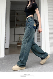 Wide Leg Jeans For Women High Waisted Contrasting Straight Leg Pant Autumn lady Loose Pants Streetwear