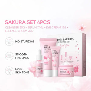 Facial Skin Care Set Skin Cleaning Sakura Skincare Set For Women Girls With Cleanser Toner Face Serum Cream Eye Cream