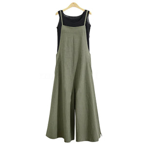 Women Straps Jumpsuit Summer Solid Color Wide Leg Pants Dungaree Bib Overalls Casual Loose Sleeveless Cotton Linen Jumpsuits 5Xl