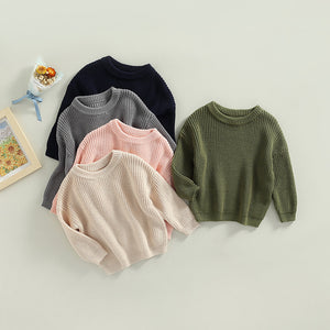 Infant Toddler Crew Neck Sweaters Cozy Long Sleeve Knit Pullovers in Vibrant Solid Colors for Little Ones