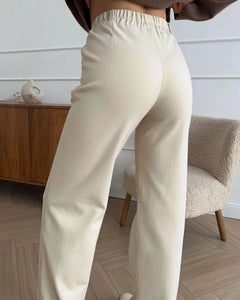 Women's Winter Pants Thick Warm Loose Classic Long Wide Leg Trousers Thermal Brown Beige Wool Long Pants for Women 2024