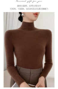 Women Turtleneck Basics Cashmere Sweater Autumn Winter Pullover 100% Merino Wool Knitwear Female Soft Slim Knitting New Top