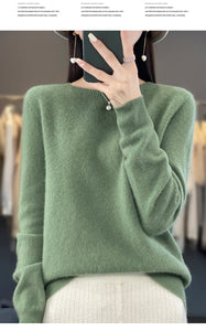 New autumn and winter 100% Merino pure color O-neck cashmere sweater women's casual knitted top pullover