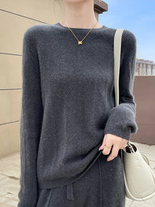 Women’s 100% Merino Wool Sweater Pullovers Hollow Out O-neck Cashmere Autumn Winter Long Sleeve Solid Grace Fashion Clothing Top